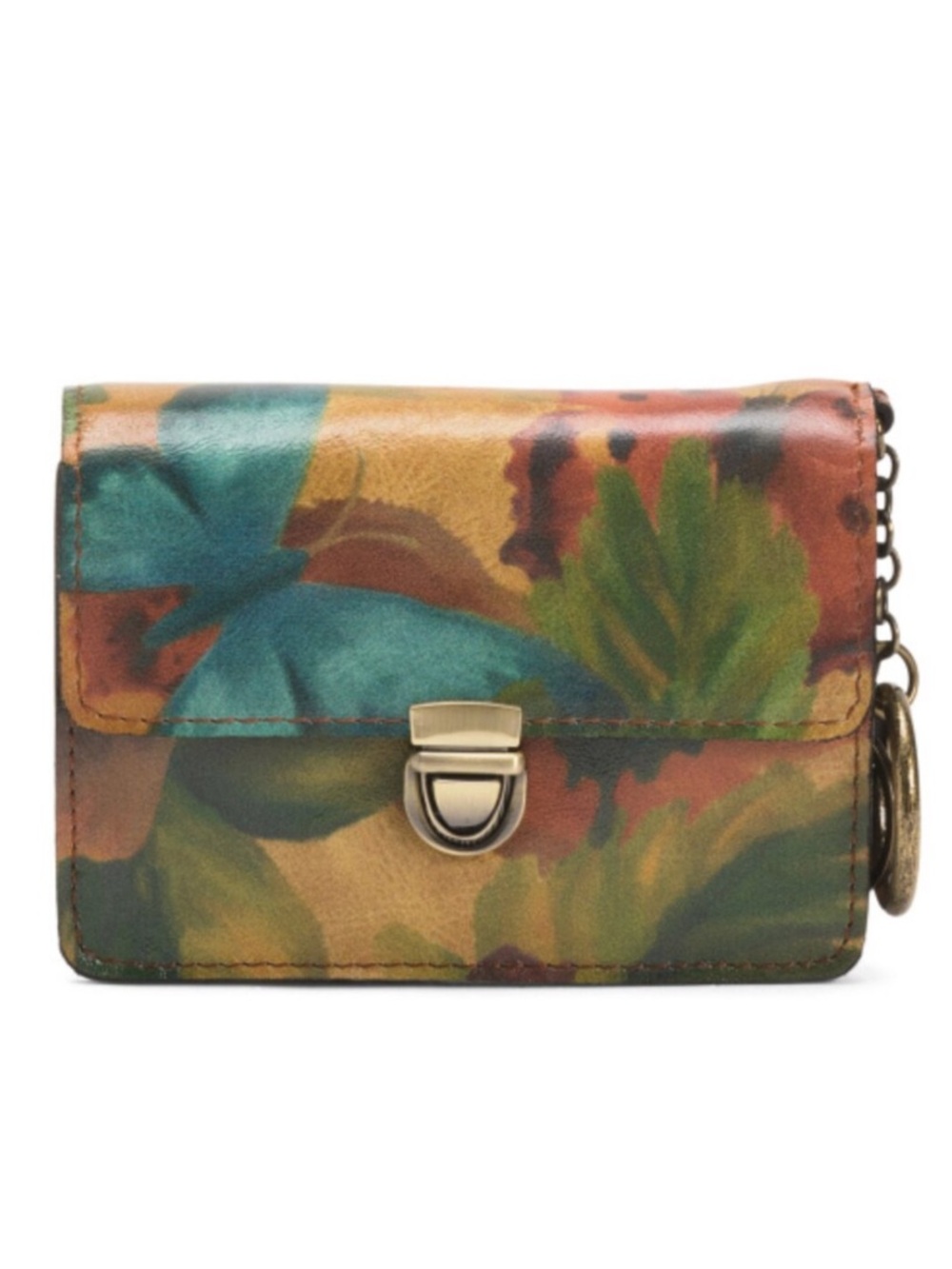Patricia Nash Lanza Key Fob Handoff Leather Wallet Watercolor Butterfly Green Br